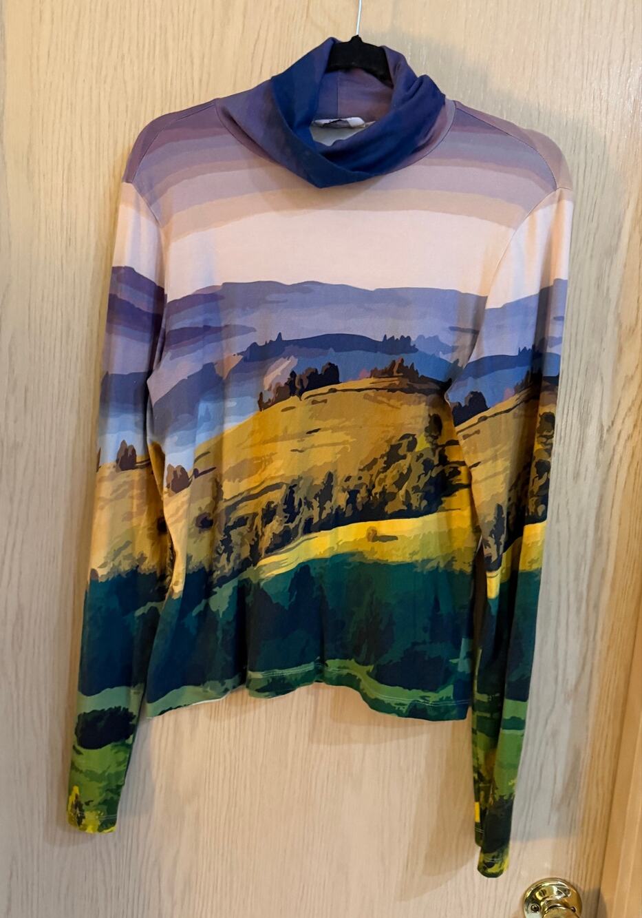 THE KIT XL Scenic Landscape Print Bamboo Cotton Turtleneck Long Sleeve Top